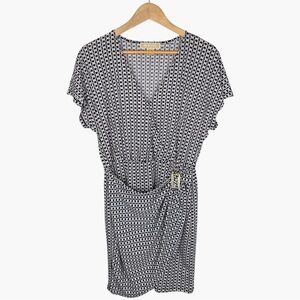 MICHAEL MICHAEL KORS Chain Link Print Faux Wrap Dress - Black/White - Size M
